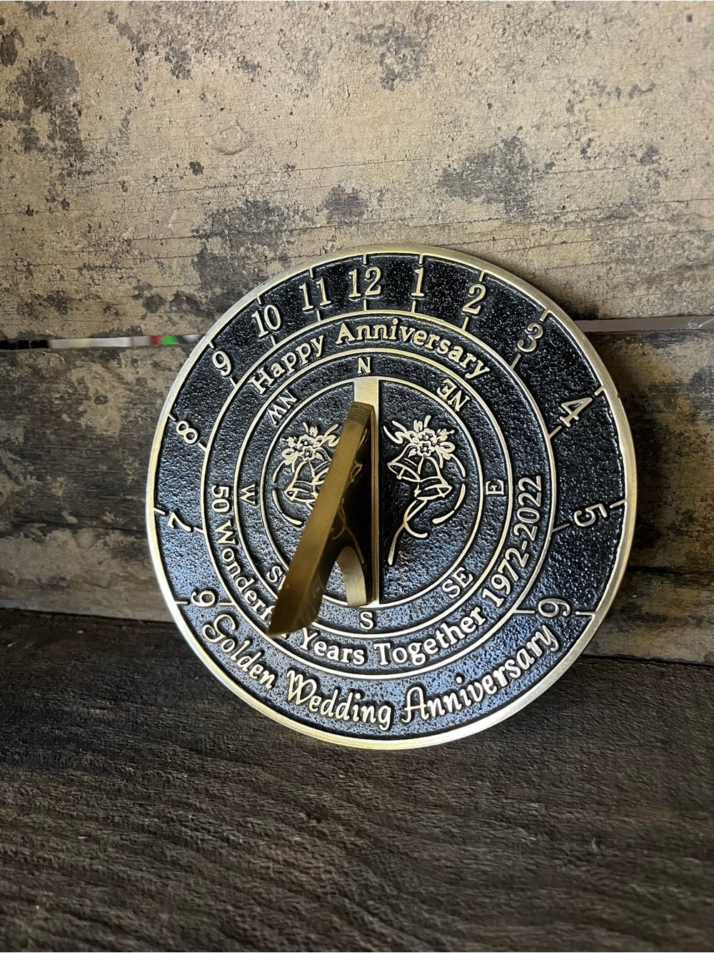 Vtg brass Golden Wedding Anniversary Decorative Wall Sundial - Gold and Black